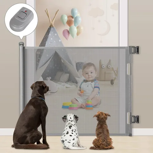 Puerta retráctil para bebé, puerta de seguridad extra ancha para niños o mascotas, 33 pulgadas de alto, se extiende hasta 55 pulgadas de ancho,