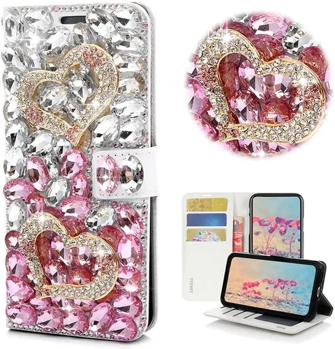 Miniatura 4 de Bling - Funda tipo cartera para teléfono compatible con Samsung Galaxy Z Fold 3 5G, elegante, hecha a mano en 3D con lazo de cristal, bolsa de rosa