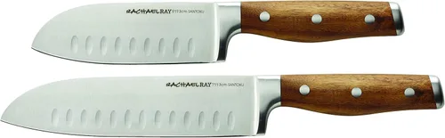 Miniatura 2 de Rachael Ray Cucina Cutlery - Juego de 2 cuchillos Santoku japoneses de acero inoxidable con asas de acacia, madera de acacia