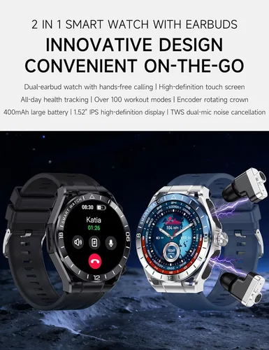 Miniatura 2 de ZJX Reloj inteligente con auriculares para hombre, pantalla HD táctil completa de 1.52 pulgadas, cuerpo de metal, auriculares deportivos TWS reloj