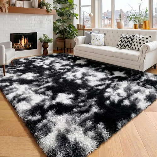 Miniatura 25 de Alfombras moradas para dormitorio de niñas, alfombra de 5 x 8 pies, alfombra peluda esponjosa para sala de estar, alfombras peludas gruesas