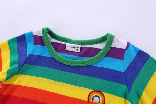 Miniatura 4 de Mud Kingdom Camisetas unisex de algodón a rayas arcoíris para niños y niñas