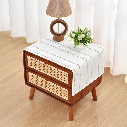 Miniatura 12 de NEWISHER Mantel cuadrado pequeño bordado rústico de 20 x 20 pulgadas, mantel de tela jacquard a rayas lavable para mesa de comedor para mesita