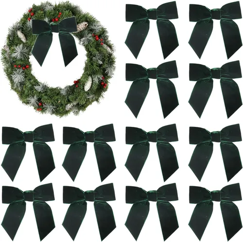 Miniatura 14 de AIMUDI Lazos de Terciopelo Burdeos de 4.5" Lazos de Navidad para Árbol Lazos Prefabricados para Coronas Lazos con Alambre Retorcido para Envolver