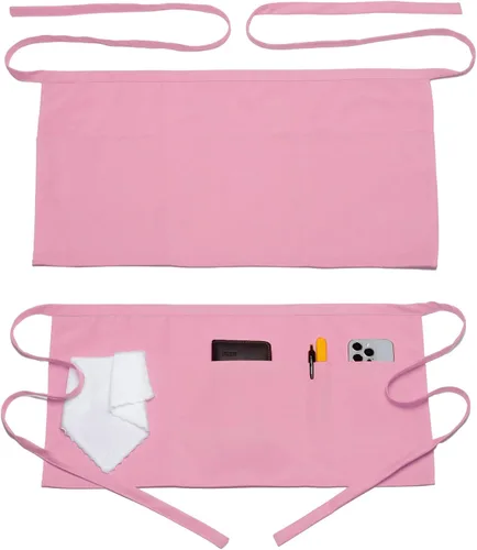 Miniatura 13 de Argstar 2 Pack Server Apron with 4 Pockets, Waitress Waiter Waist WaterDrop Resistant Short Aprons Negro