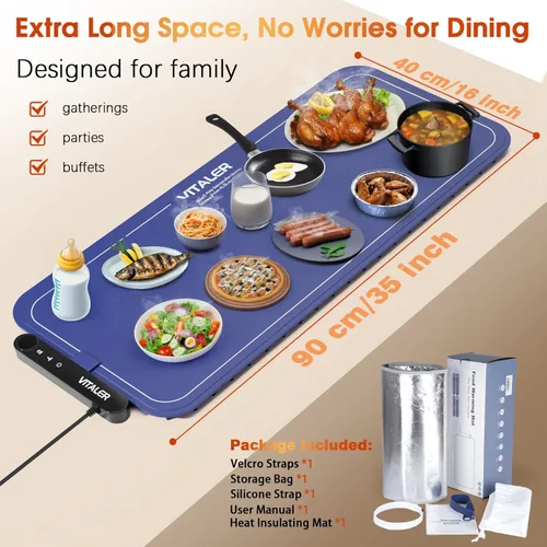 Miniatura 8 de Tapete de calentamiento para alimentos, (XXL, 35 x 16 pulgadas), bandejas eléctricas de calentamiento, tapete de calentamiento de grafeno mejorado