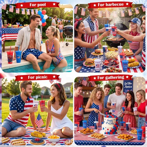 Miniatura 6 de Honeydak 30 Pcs 24 oz Patriotic Party Cups Gifts Bulk 4th of July Cups 250th Independence Day American Flag Tumbler with Straw and Lid Red White