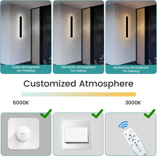 Miniatura 5 de Paquete de 2 lámparas de pared modernas de 79 pulgadas, luces de pared negras para exteriores, para casa, aplique de pared exterior lineal de rayas