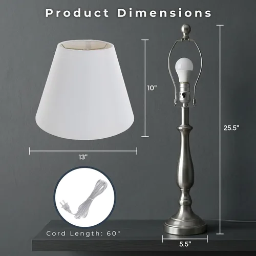 Miniatura 2 de Lámparas de mesa y lámpara de pie, Conjunto de 3, acero cepillado tradicional (3 bombillas LED incluidas) por Lavish Home, 72-LMP3006, 100.00watts