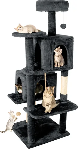 Miniatura 12 de Torre de árbol para gatos de varios niveles de 54 pulgadas con hamaca, condominios y postes rascadores, muebles grandes para gatos