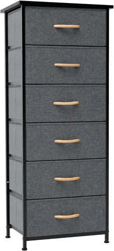 Crestlive Products Torre de almacenamiento de vestidor vertical - Estructura resistente de acero, parte superior de madera, cajones de tela de fácil