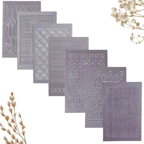 GYYCBXM Juego de 7 almohadillas de textura en relieve para arcilla polimérica, compatible con cortadores de arcilla y herramientas de rodamiento,