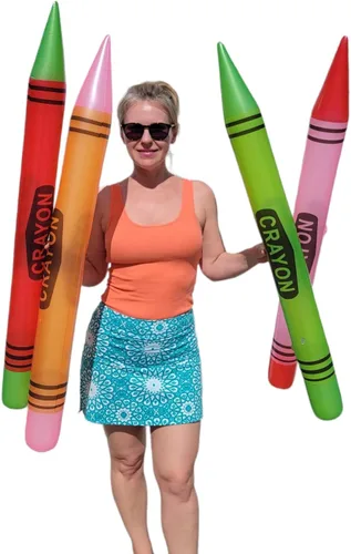 Zugar Land Enormes crayones inflables de color neón de 42 pulgadas (juego de 4 colores) de tamaño gigante, decoración inflable para fiesta de