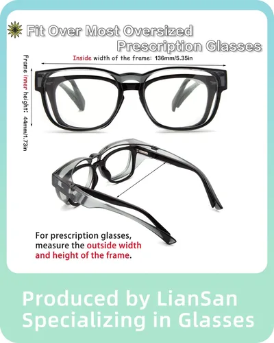 Miniatura 3 de LianSan Gafas de seguridad sobre anteojos para mujer, gafas antivaho que se ajustan sobre las gafas para certificación ANSI Z87.1 Gris claro