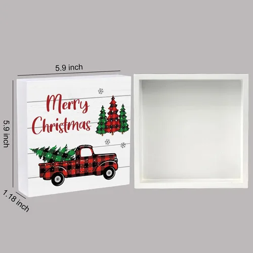 Miniatura 2 de Decoraciones navideñas para interiores, decoración de Navidad, mesa, hogar, habitación, camión, oficina, baño, caja de madera, letrero de madera
