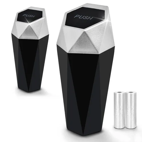 EcoNour Mini bote de basura con tapa (paquete de 2) | Portavasos para automóvil pequeño | Cubo de basura a prueba de fugas con 30 bolsas de basura |