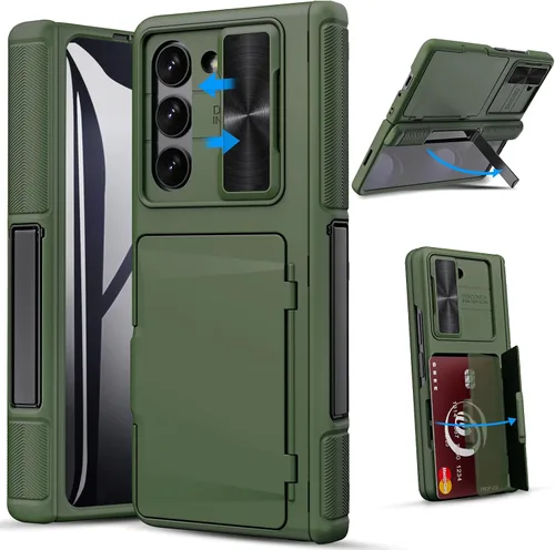 Miniatura 11 de GBEE Funda para Samsung Galaxy Z Fold 5 con función atril, protector de pantalla, tarjetero y cubierta deslizante para cámara y protección de Negro