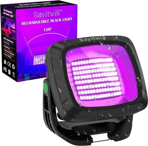 Luz Negra Recargable, Luz Negra Alimentada por Batería de 6000 mAh, Luz de Inundación Ultravioleta Portátil Sin Cable de 395 nm para Fiesta