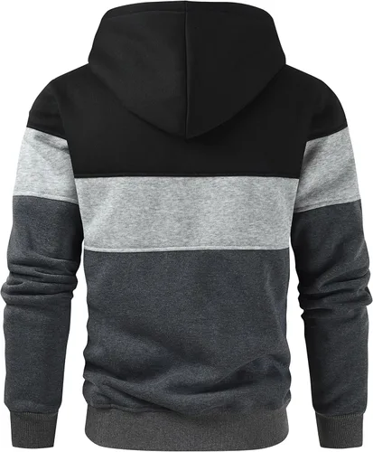 Miniatura 3 de Sudadera con capucha para hombre, diseño de bloques de color, casual, de vellón, manga larga, con capucha
