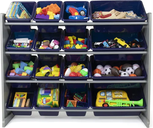 Miniatura 4 de Humble Crew - Organizador de almacenamiento de juguetes, gris/azul marino y organizador de libros, estantería para niños, gris/azul marino