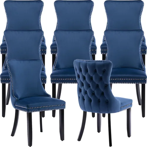 Miniatura 27 de Velvet Dining Chairs Set of 2, Tufted High Chairs with Nailhead Trim, Pull Ring, Black Solid Wood Legs, Elegant Upholstered Accent Chairs for Dining