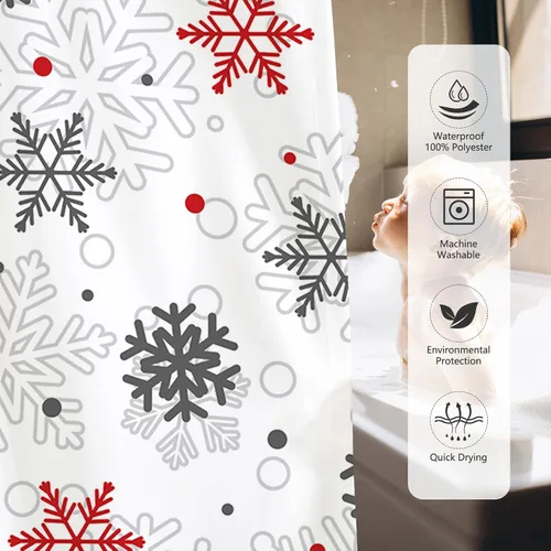 Miniatura 6 de MEHOFOND Cortinas de ducha de invierno de Navidad para baño, cortina de ducha de copo de nieve rojo y gris, decoración de baño, cortina de ducha