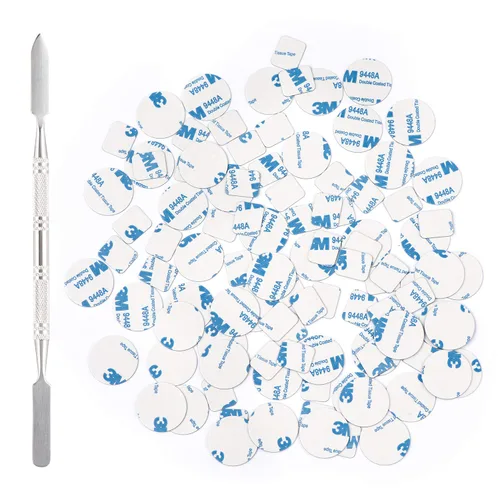 Allwon 100 calcomanías de metal para paleta magnética vacía sombra de ojos paleta de maquillaje + espátula de depósito (50 piezas redondas + 50