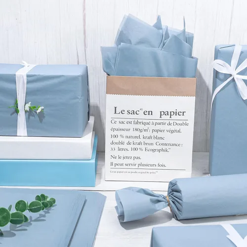 Miniatura 5 de Whaline 100 hojas de papel de seda azul polvoriento, color azul pastel, papel decorativo de arte decorativo para manualidades, embalaje, boda, Azul
