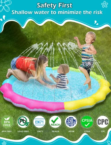 Miniatura 3 de Jasonwell - Alfombrilla con rociador para niños, alfombrilla de juego al aire libre, juguetes de agua inflables, almohadilla de salpicaduras