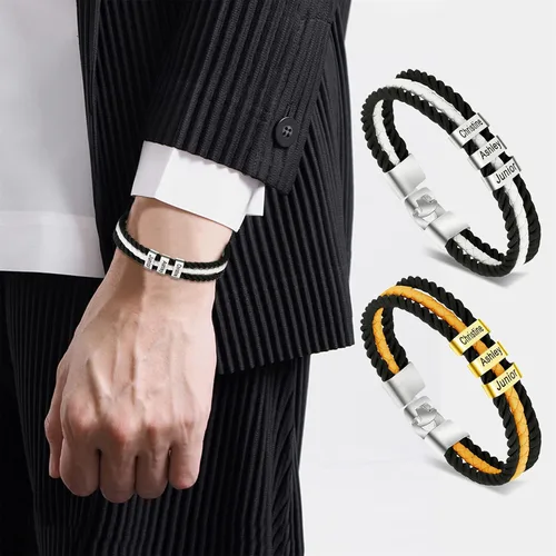 Miniatura 43 de Pulseras de cuero personalizadas para hombre con 1-6 nombres, pulsera trenzada personalizada con cuentas para papá, marido, día del padre, San