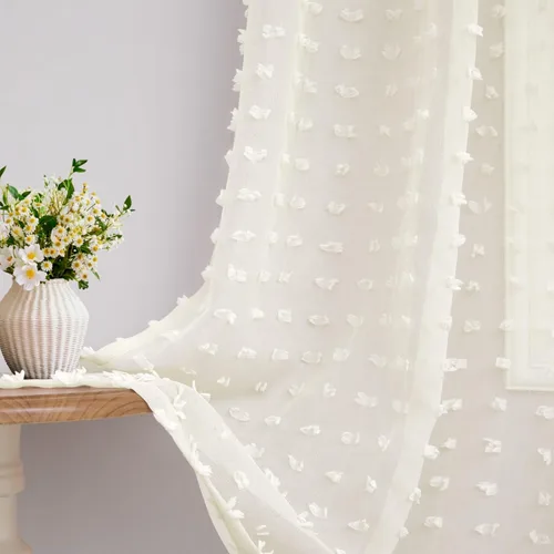 Miniatura 15 de Cortinas Beige Semitransparentes de 63 Pulgadas de Largo para Dormitorio, Sala de Estar, Guardería Infantil, Ventana con Diseño de Pompón