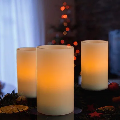 Miniatura 2 de Homemory Velas de cera sin llama de 5 x 3 pulgadas, velas LED de pilar con control remoto y temporizador, luz parpadeante amarilla ámbar