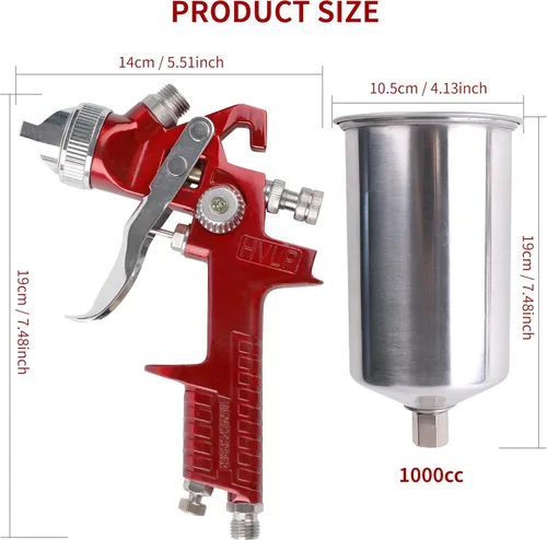 Miniatura 7 de HVLP Pistola de pulverización de alimentación por gravedad, kit de pistola de pintura de aire automotriz, adecuada para pintura automática, capa Rojo