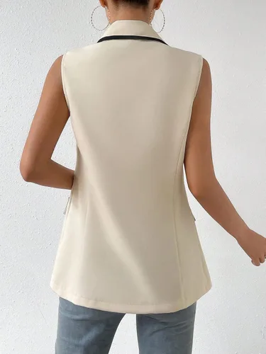 Miniatura 2 de WDIRARA Chaleco casual para mujer, con cuello en V, sin mangas, con botones frontales