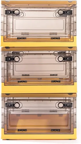 Miniatura 20 de Paquete de 3 contenedores de almacenamiento de apertura lateral, tapa apilable plegable, fácil de ordenar con caja de almacenamiento, ideal