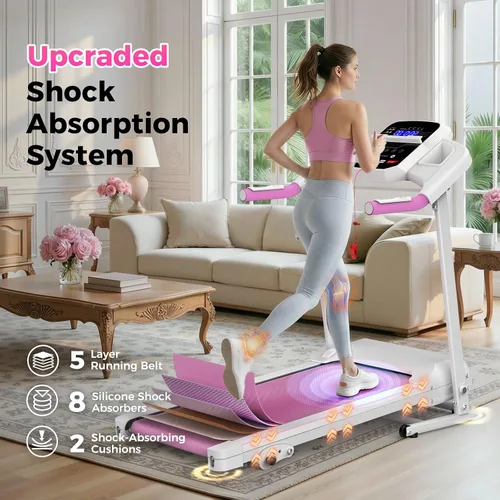 Miniatura 3 de Lastforever Caminadora plegable para uso doméstico, motor silencioso de 2.5 HP, 0.5 a 7.5 MPH con 8% de inclinación manual, cinta de correr Rosa