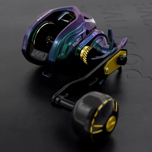 Miniatura 9 de Bahamut 400 carretes de pesca de baitcasting, pintura camaleón, rodamientos de acero inoxidable 10+1, arrastre de carbono de 35 libras, mango