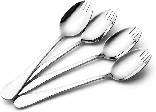 Miniatura 3 de IQCWOOD 304 Stainless Steel Sporks, 4-Pack 7.2-Inch Heavy Duty Metal Spork, Gold Fork Spoon Set for Pasta, Soup, Rice, Salad, Ice Cream, Dessert &
