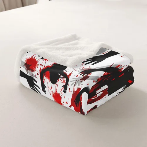 Miniatura 4 de Feelyou Manta Sherpa de Halloween de 40 x 50 pulgadas, manta gigante de forro polar con estampado de manos sangrientas para niños, manta de felpa