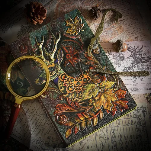 Miniatura 4 de Diario sin forro – Cuaderno de tapa dura con diseño de ciervo en relieve 3D, cuaderno de bocetos A5 con 2 marcadores, 8.4 x 5.7 pulgadas