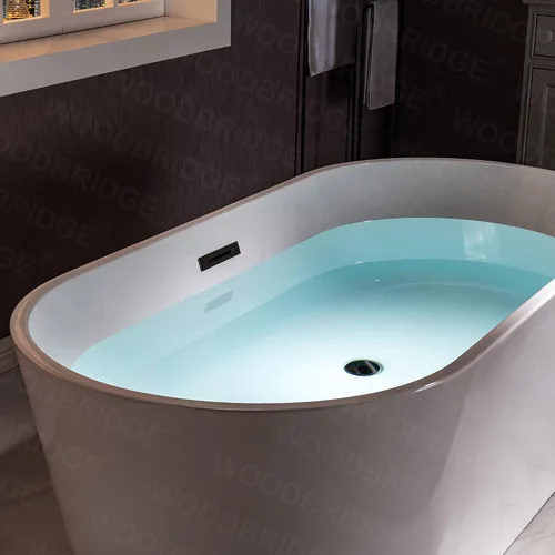 Miniatura 5 de WOODBRIDGE Bañera de remojo acílica blanca independiente de 54 "con desagüe y desbordamiento negro mate, BTA1702-MB Mate negro