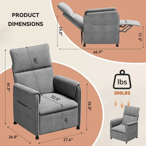 Miniatura 2 de Sillón reclinable, reclinable eléctrico de felpilla ajustable con control remoto y respaldo acolchado, asiento de sofá reclinable de cine en casa