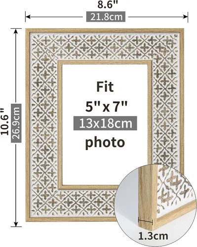 Miniatura 3 de Sonefreiy Marco de fotos bohemio de 5 x 7 pulgadas, decoración marroquí, patrón envejecido de 5 x 7 pulgadas, para escritorio y pared, regalo