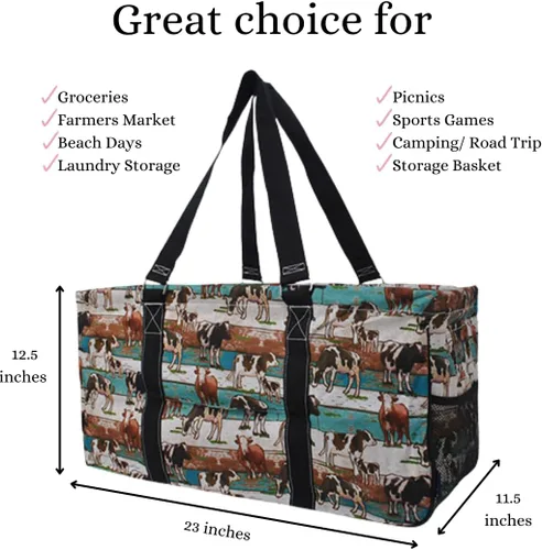 Miniatura 157 de NGIL Bolsa de comestibles reutilizable extra grande plegable de gran tamaño para comestibles, almacenamiento, picnic, playa, Bronco-negro occidental