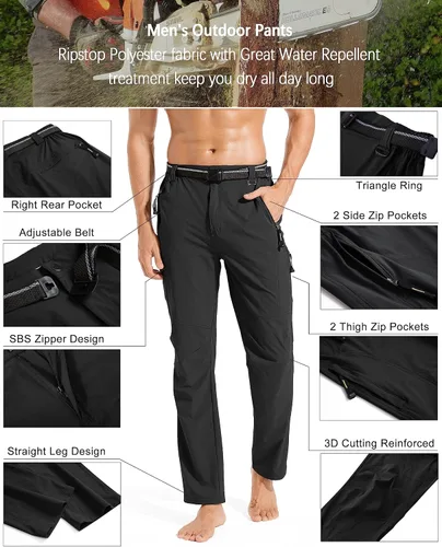 Miniatura 3 de WENRONSTA Pantalones cargo de senderismo para hombre, secado rápido, ligeros, impermeables, 6 bolsillos, para exteriores, pesca, montaña