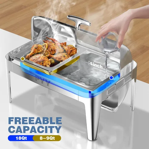 Miniatura 3 de Juego de buffet de platos de roce PYY con tapa enrollable, juego de 9 cuartos de galón de servidor de roce de acero inoxidable para catering, chafer