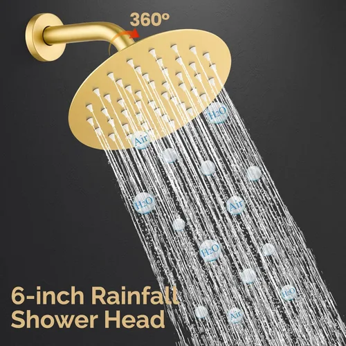 Miniatura 7 de Airuida Juego de grifo de ducha, cabezal de ducha redondo de 6 pulgadas, SUS304 de acero inoxidable de un solo mango, sistema de baño de montaje