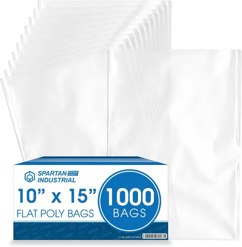 Spartan Industrial - 10 x 15 pulgadas (1000 unidades) Bolsas de polietileno de plástico transparente de extremo abierto y plano de 1.1 milésimas de