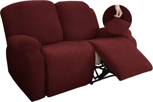 Miniatura 40 de YEMYHOM Funda elástica de 4 piezas para silla reclinable de jacquard con bolsillo lateral, antideslizante, ajustable, protector de muebles con parte