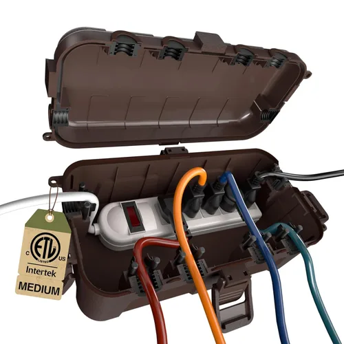 Miniatura 10 de Flemoon Caja eléctrica mediana para exteriores (11.5 x 5.2 x 4 pulgadas), cubierta de cable de extensión impermeable IP54 con 6 puertos de entrada